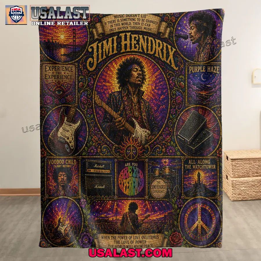 Jimi Hendrix Psychedelic Rock Stained Glass Quilt Blanket