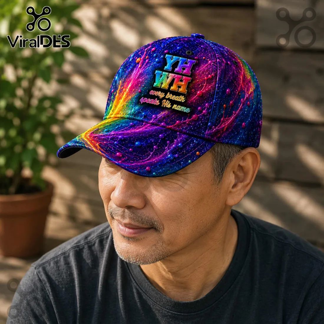YHWH Religious Cosmic Galaxy Pattern Vibrant Baseball Cap