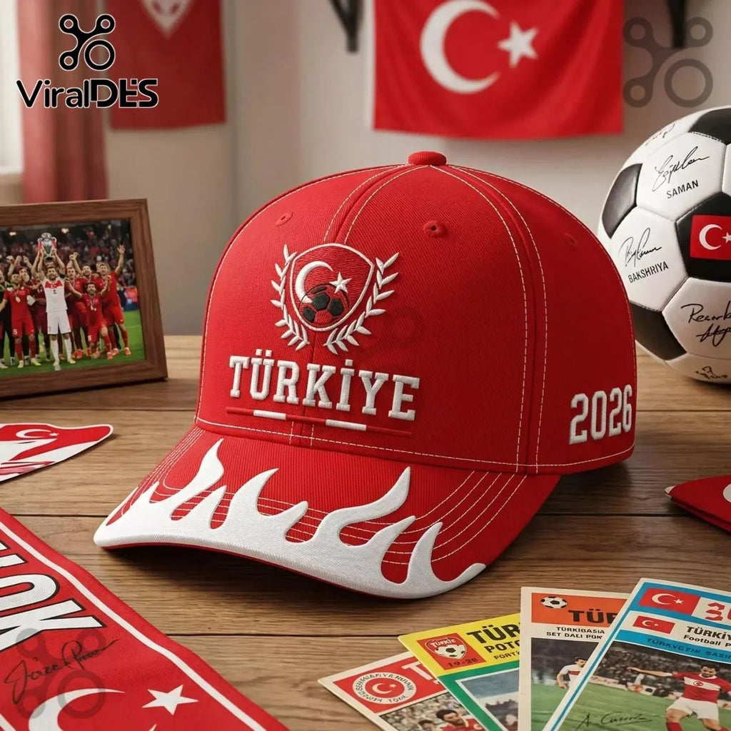 Turkey Football Fan 2026 Commemorative Embroidered Flame Design Baseball Cap