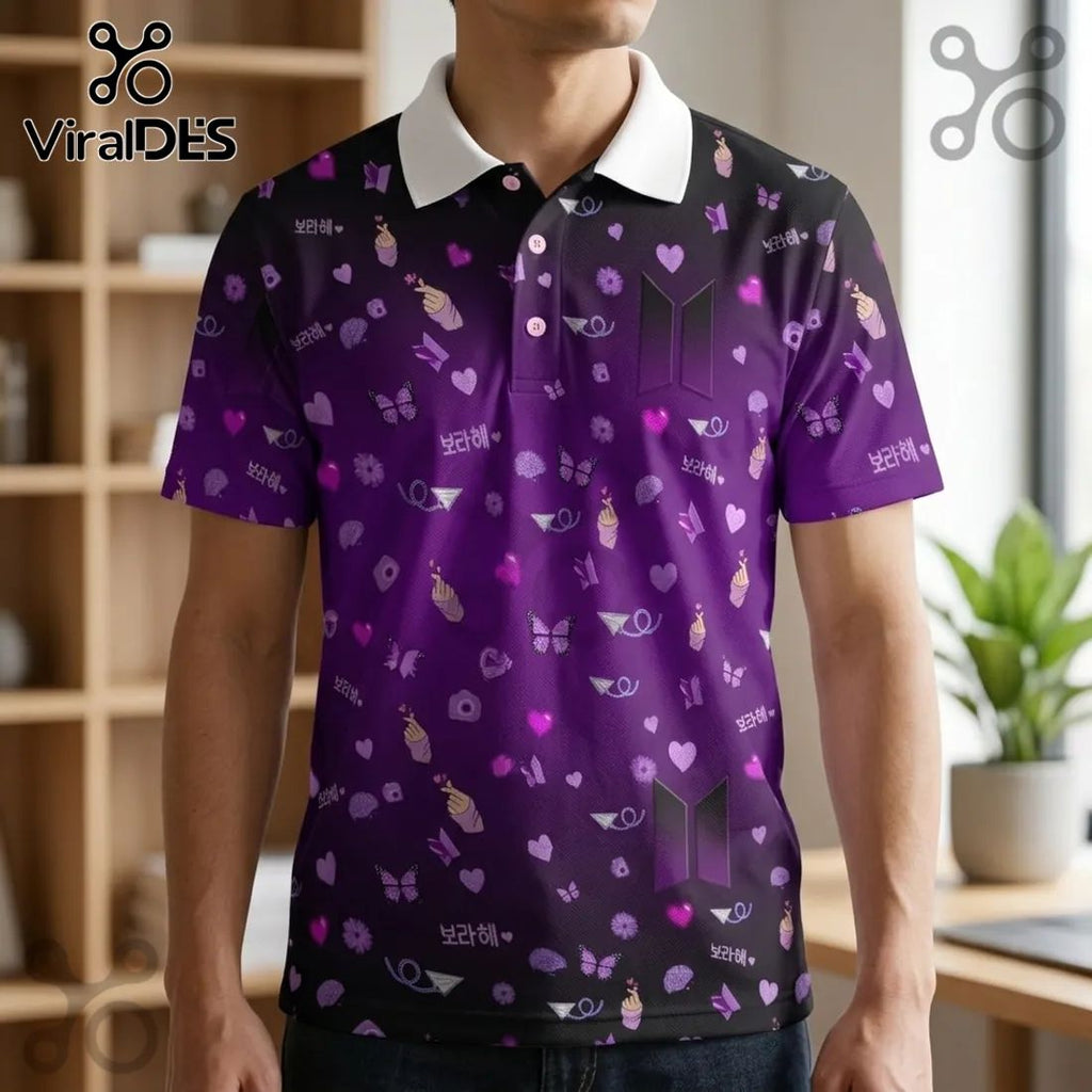 BTS Purple Pattern Personalized Polo Shirt