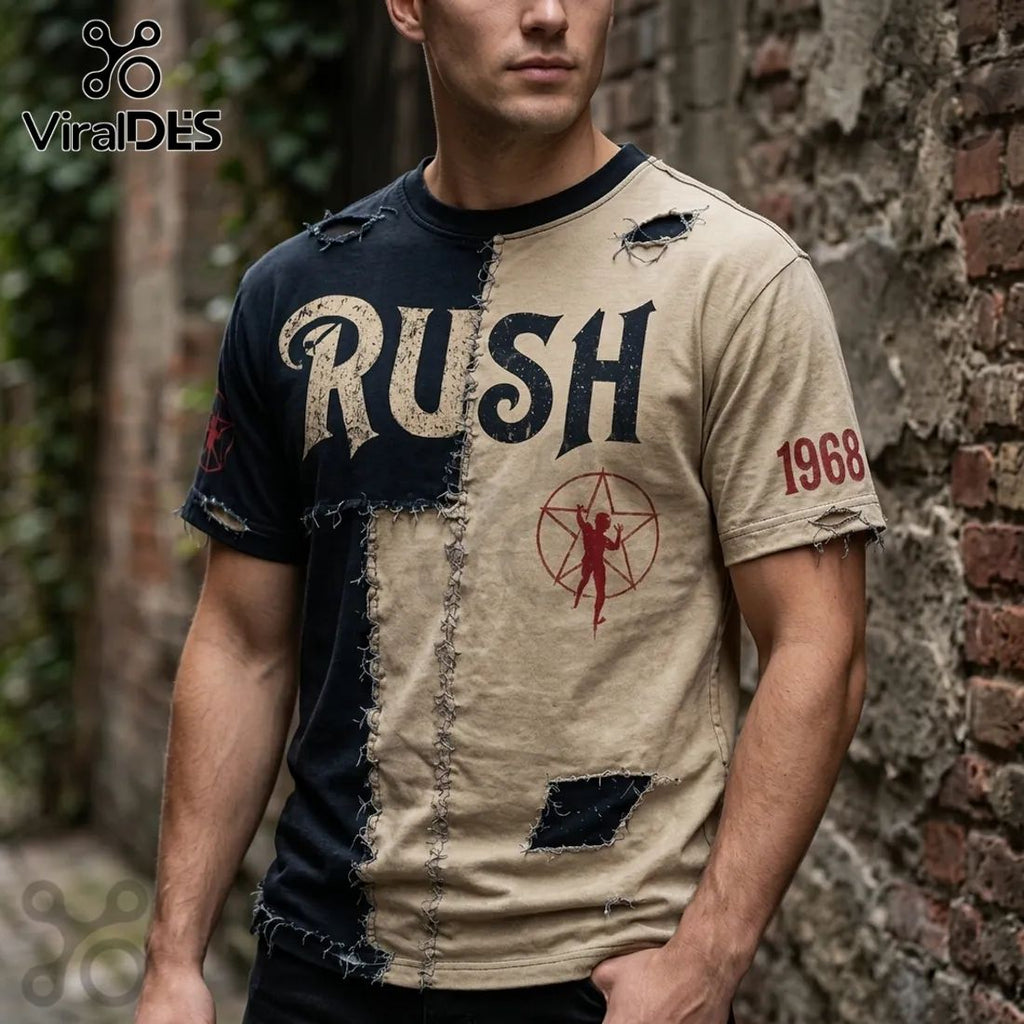 Rush Band 1968 Vintage Two-Tone Distressed T-Shirt