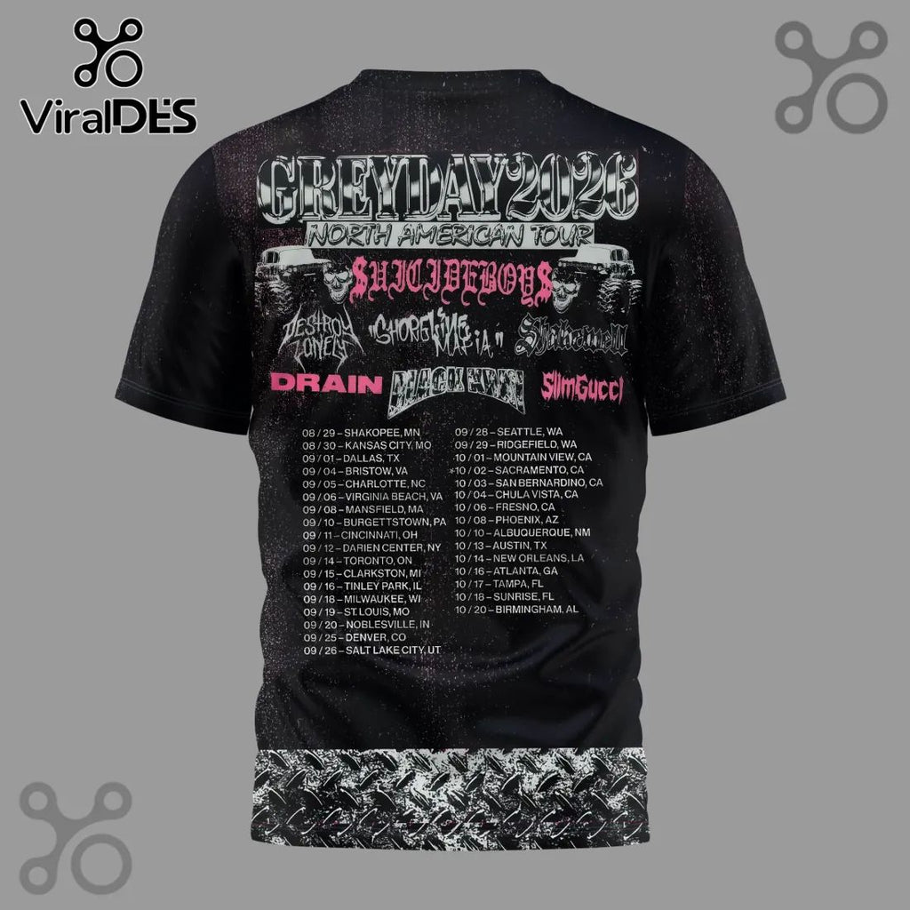 Greyday 2023 $uicideboy$ North American Tour Concert Band Merch Black T-Shirt