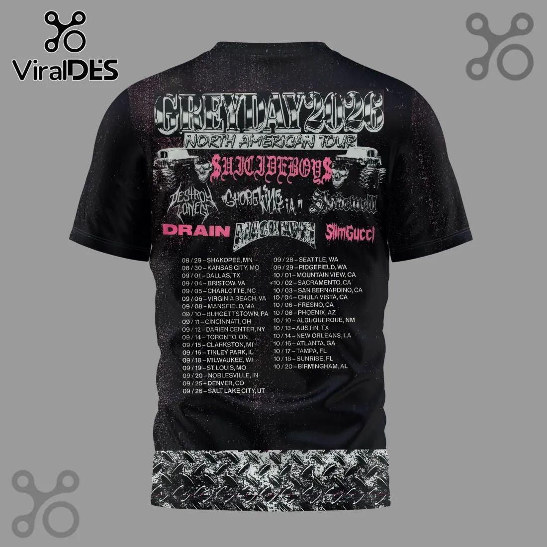 Greyday 2023 $uicideboy$ North American Tour Concert Band Merch Black T-Shirt