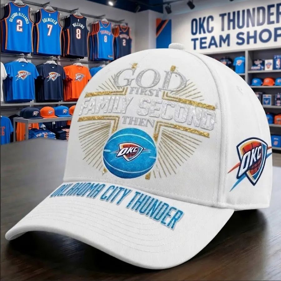 Oklahoma City Thunder God First Family Second Baseball Cap