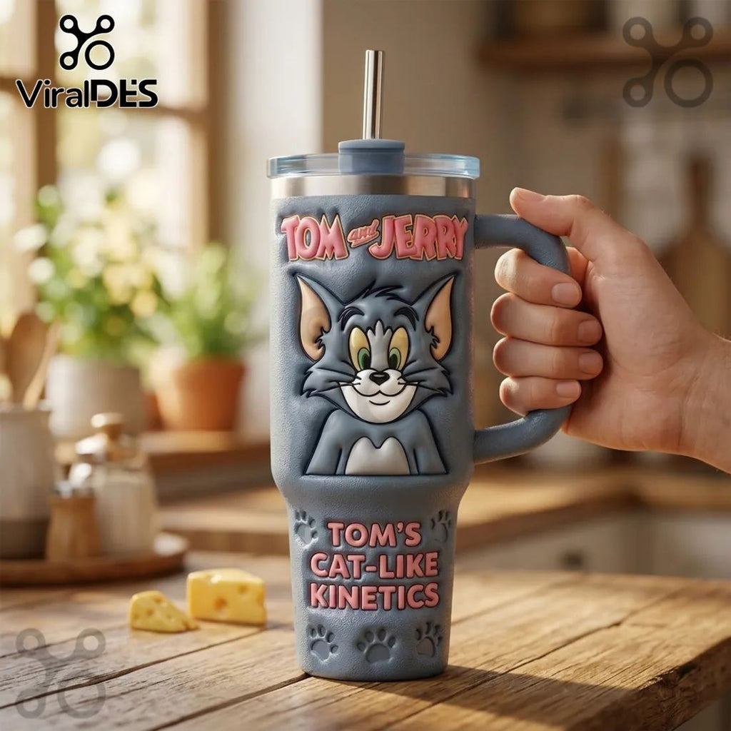Tom and Jerry Embossed Tom Character Stanley Tumbler