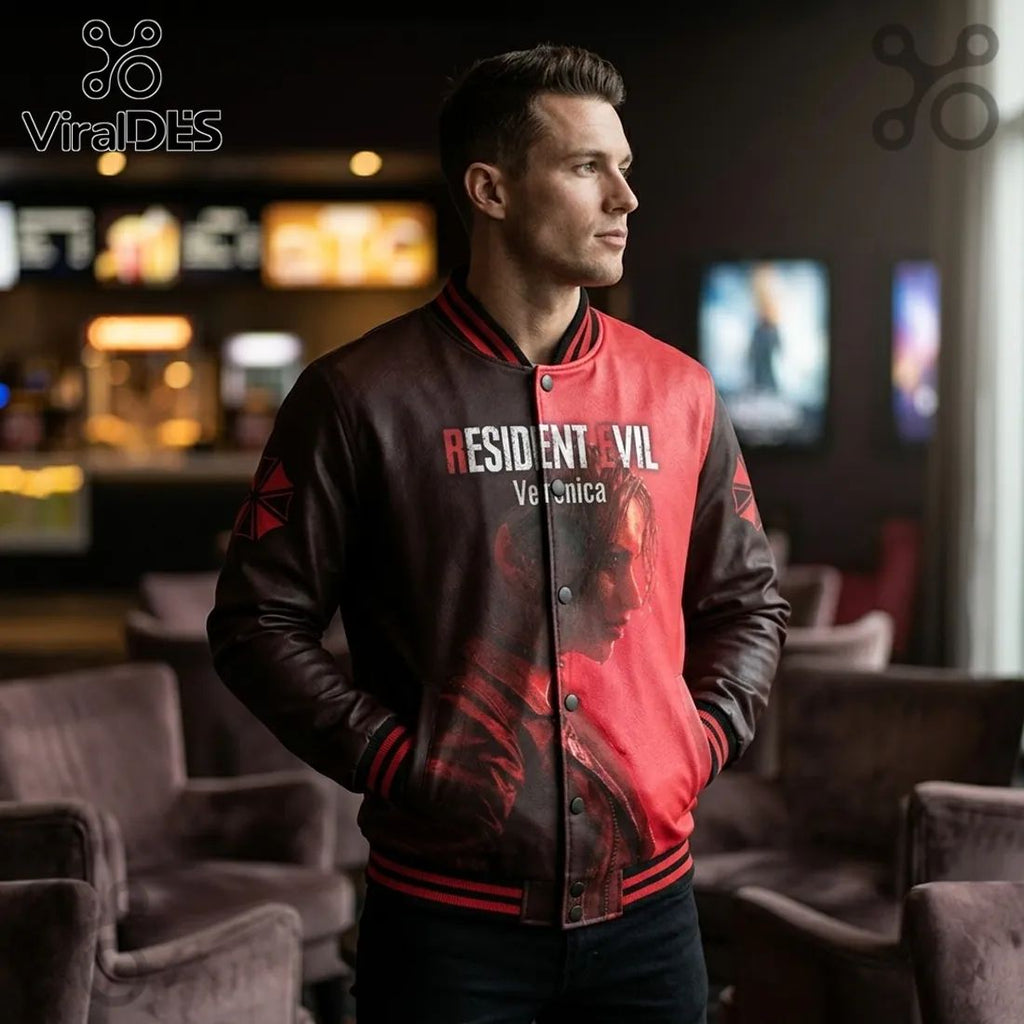 Resident Evil Code Veronica Claire Redfield Red and Black Baseball Varsity Jacket