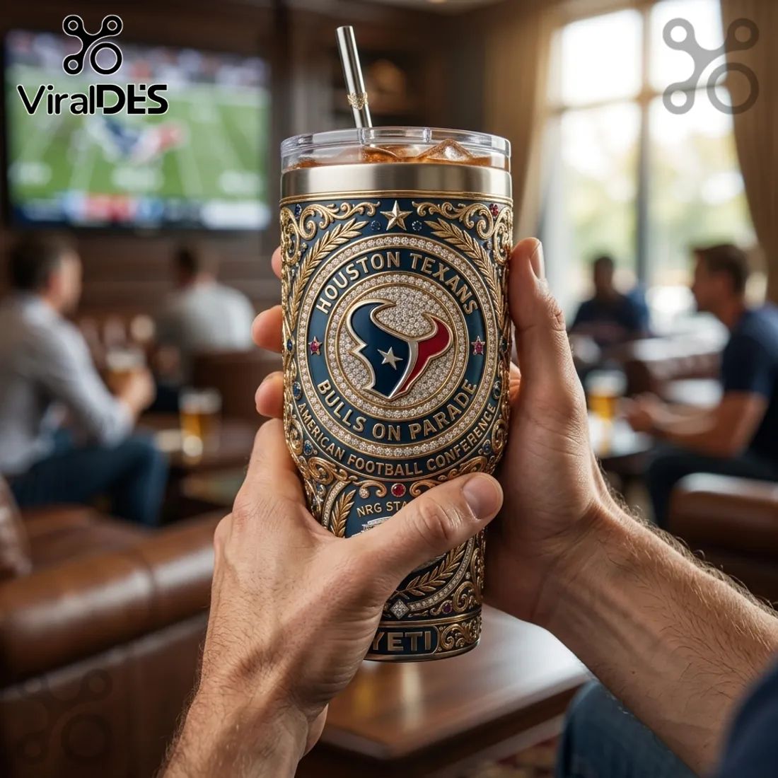 Houston Texans Luxury Jeweled YETI 40oz Stanley Tumbler