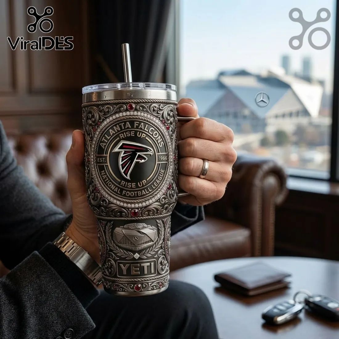 Yeti Atlanta Falcons Luxury Ornate 40oz Stanley Tumbler