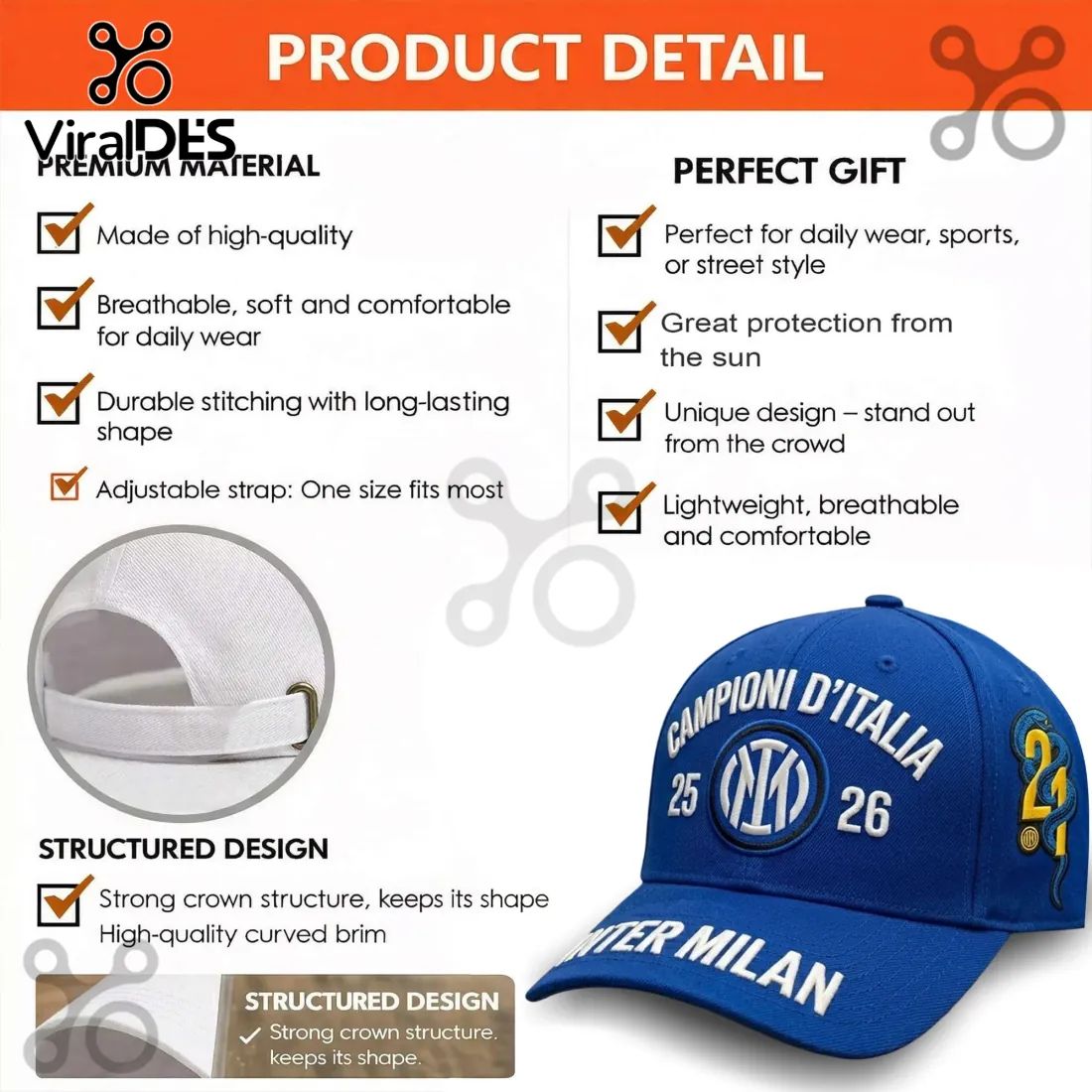 Inter Milan Campioni d’Italia 25 26 Blue Premium Baseball Cap
