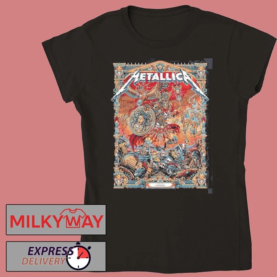 Metallica M72 Athens 2026 Venue Merch Tee At Greece Olympic Stadium On May 9 2026 The Warrior With Medusa Shield By Juan Ma Orozco Two Sided T-Shirt