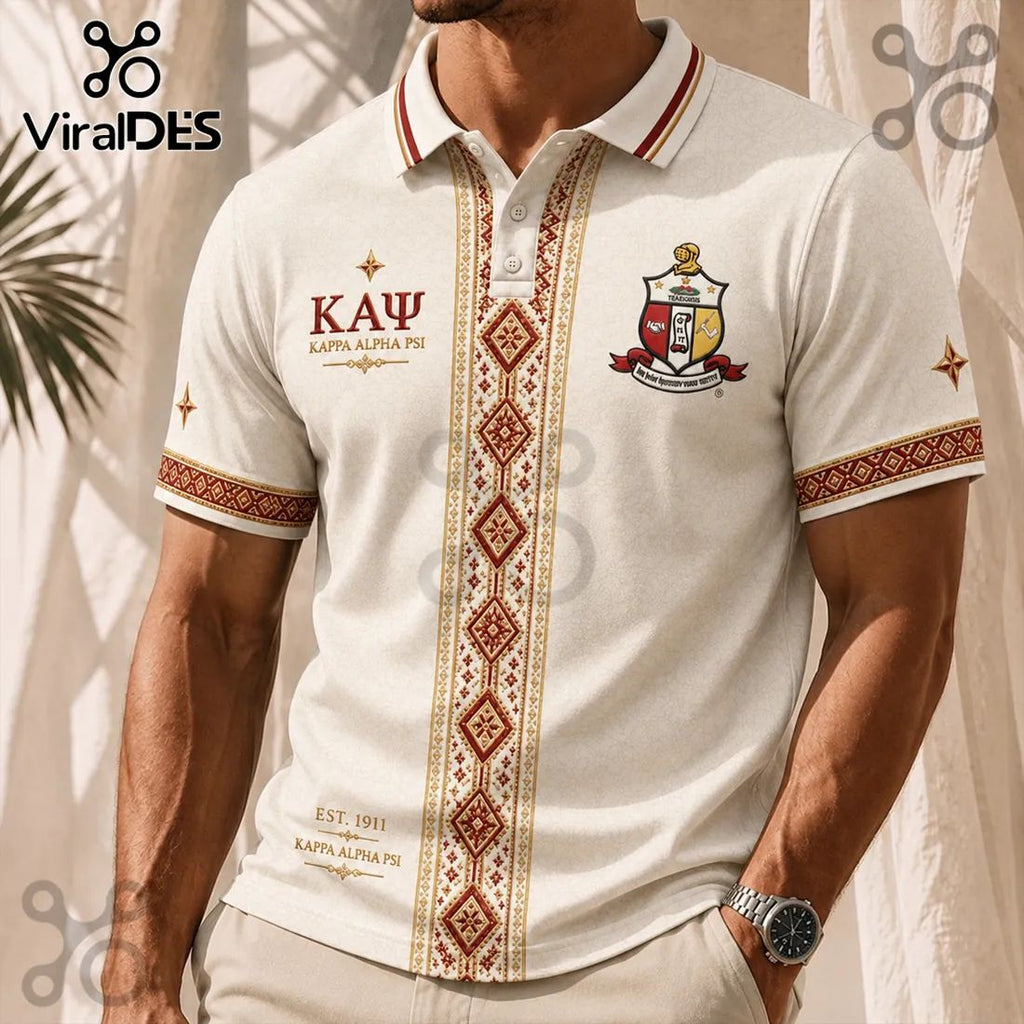 Kappa Alpha Psi Cream Cultural Pattern Polo Shirt