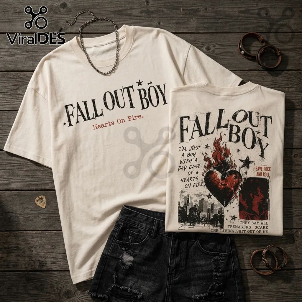 Fall Out Boy Hearts On Fire Off-White T-Shirt