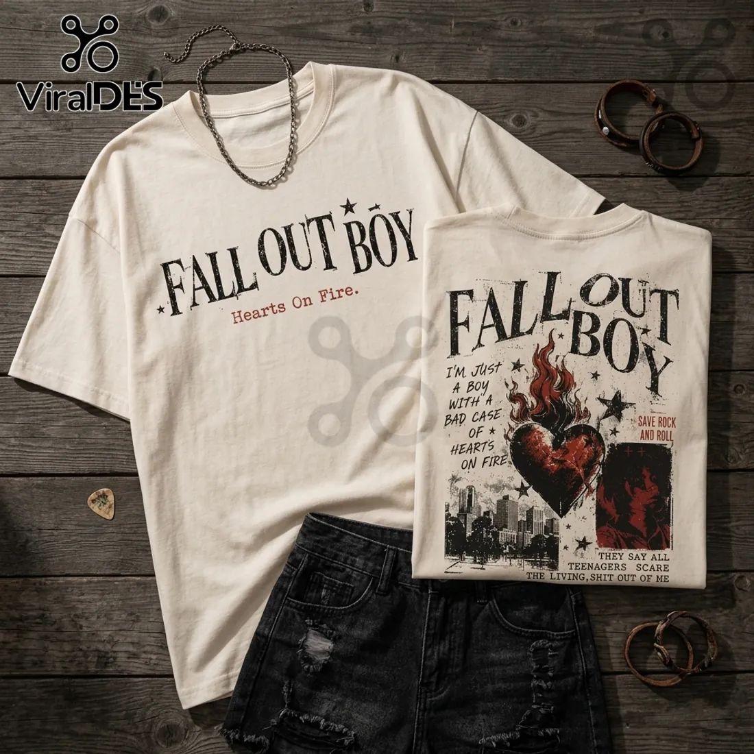 Fall Out Boy Hearts On Fire Off-White T-Shirt