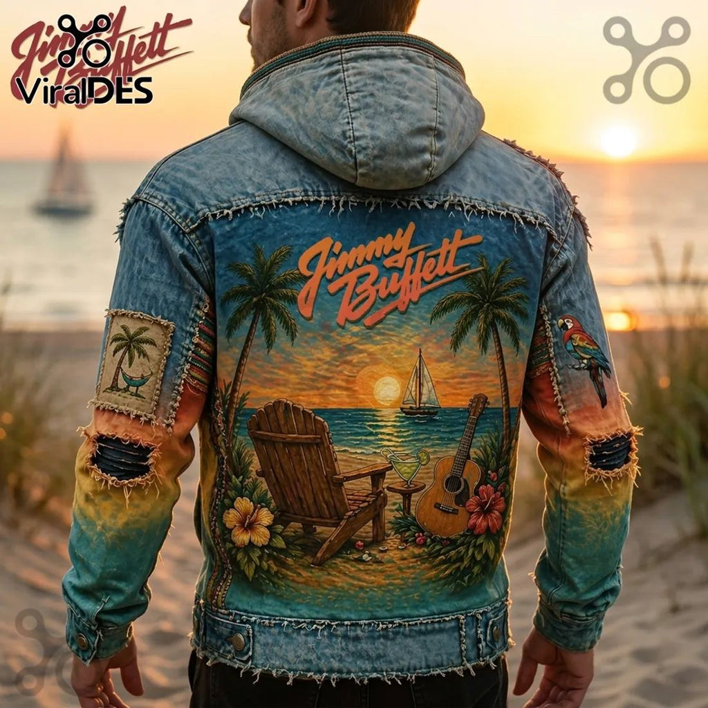 Jimmy Buffett Margaritaville Tropical Beach Sunset Distressed Hoodie