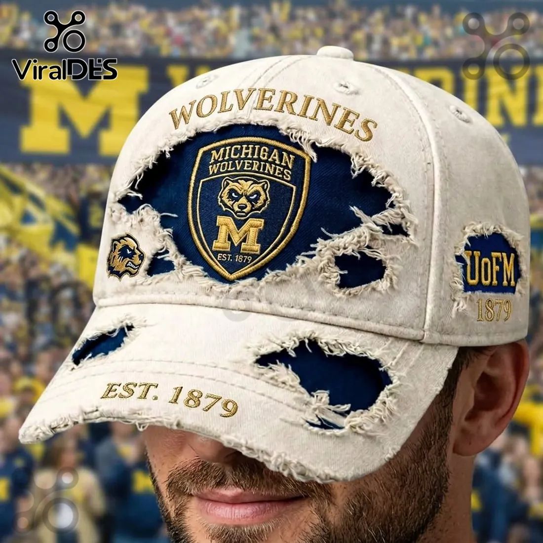 Michigan Wolverines Vintage Distressed Embroidered Baseball Cap