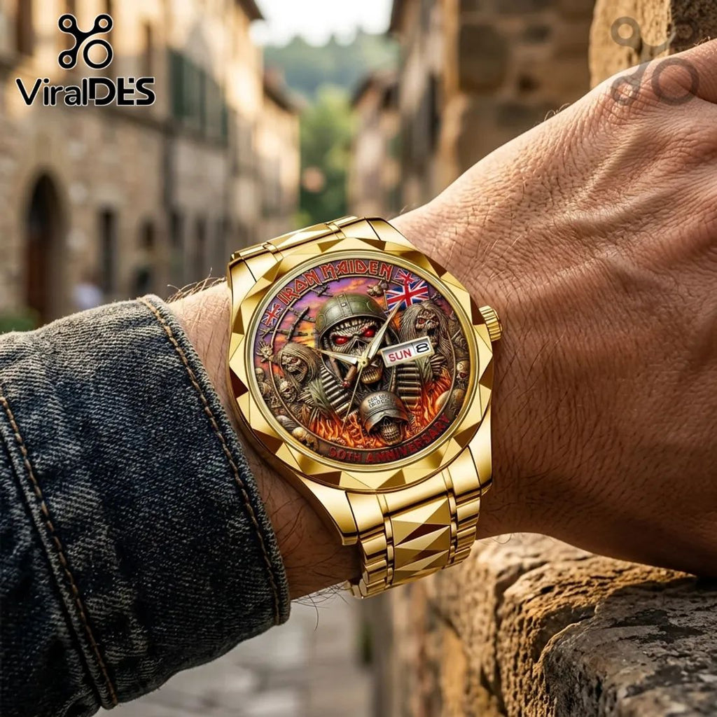 Iron Maiden 50th Anniversary Gold Tone Analog Watch
