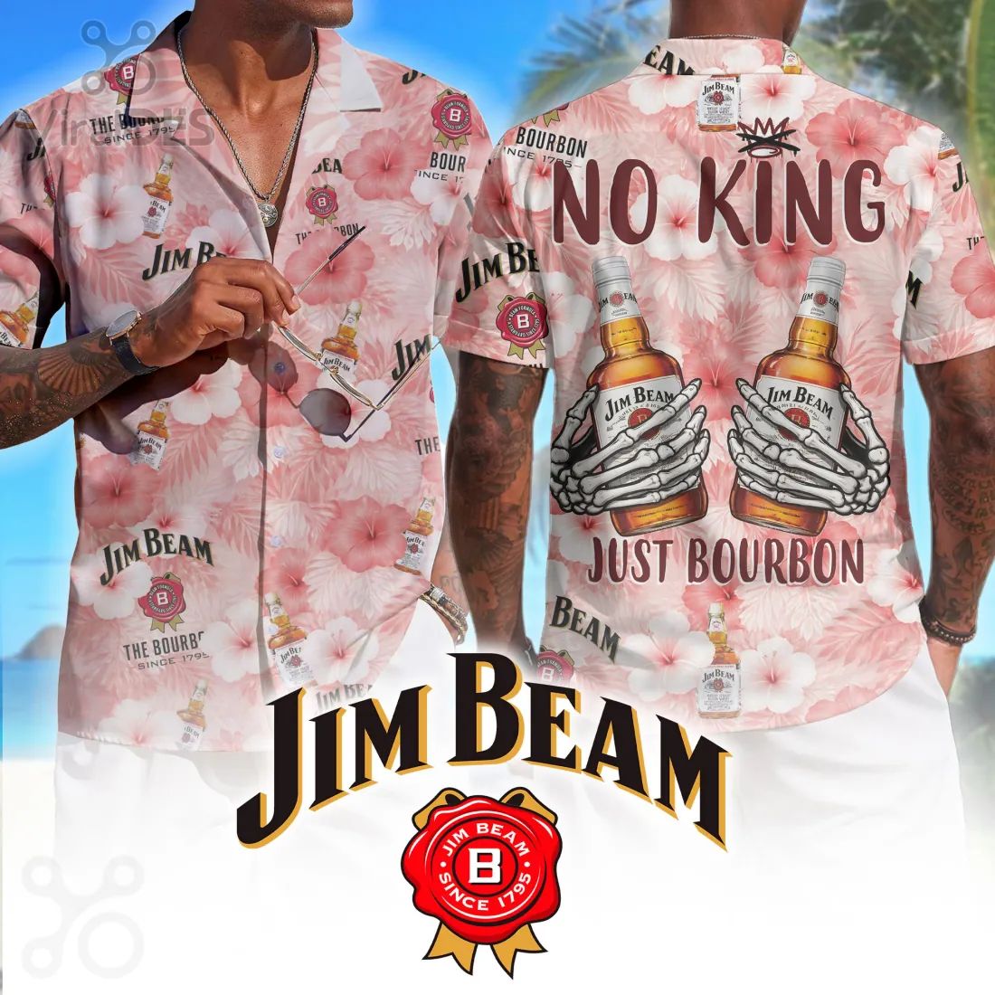 Jim Beam No King Just Bourbon Skeleton Hands Hawaiian Shirt
