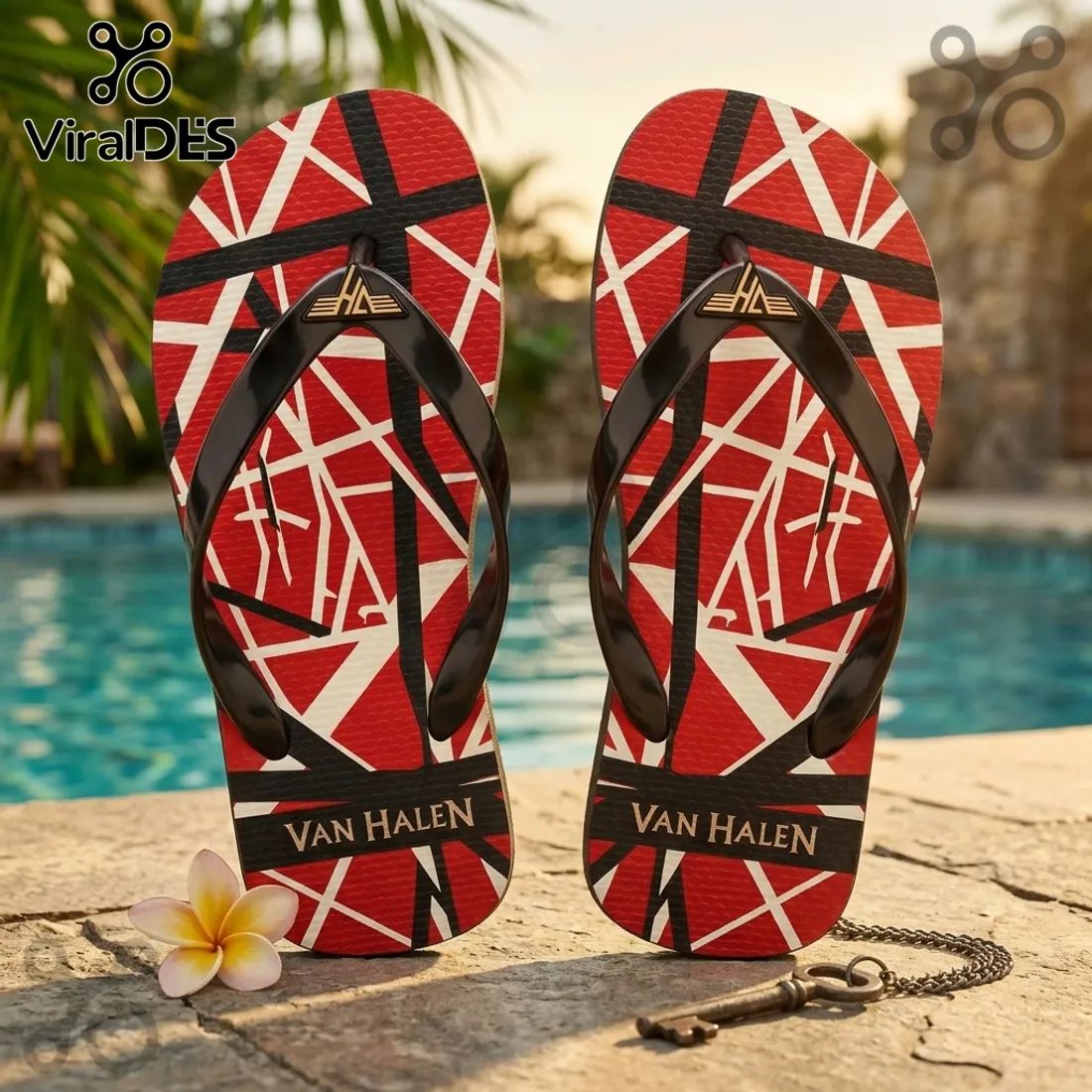 Van Halen Eddie EVH Frankenstein Guitar Stripes Summer Flip-flops