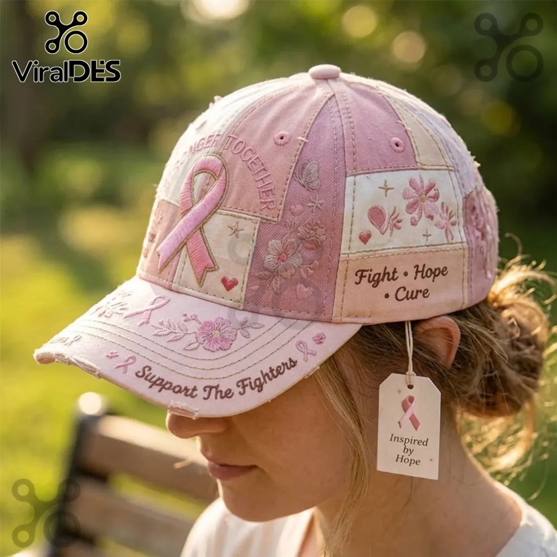 Breast Cancer Awareness Pink Ribbon Embroidered Cap