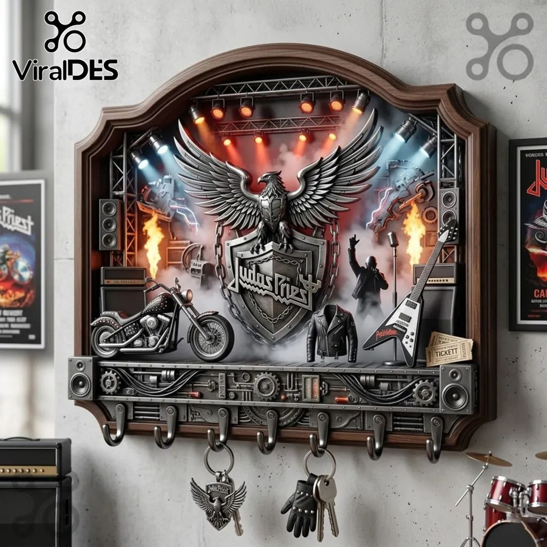 Judas Priest 3D Heavy Metal Concert Stage Biker Theme Wall Key Rack