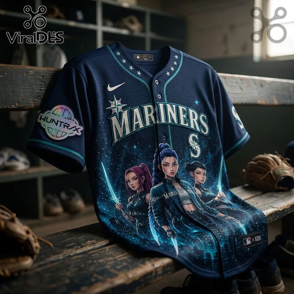 KPop Demon Hunters x Seattle Mariners Navy Baseball Jersey