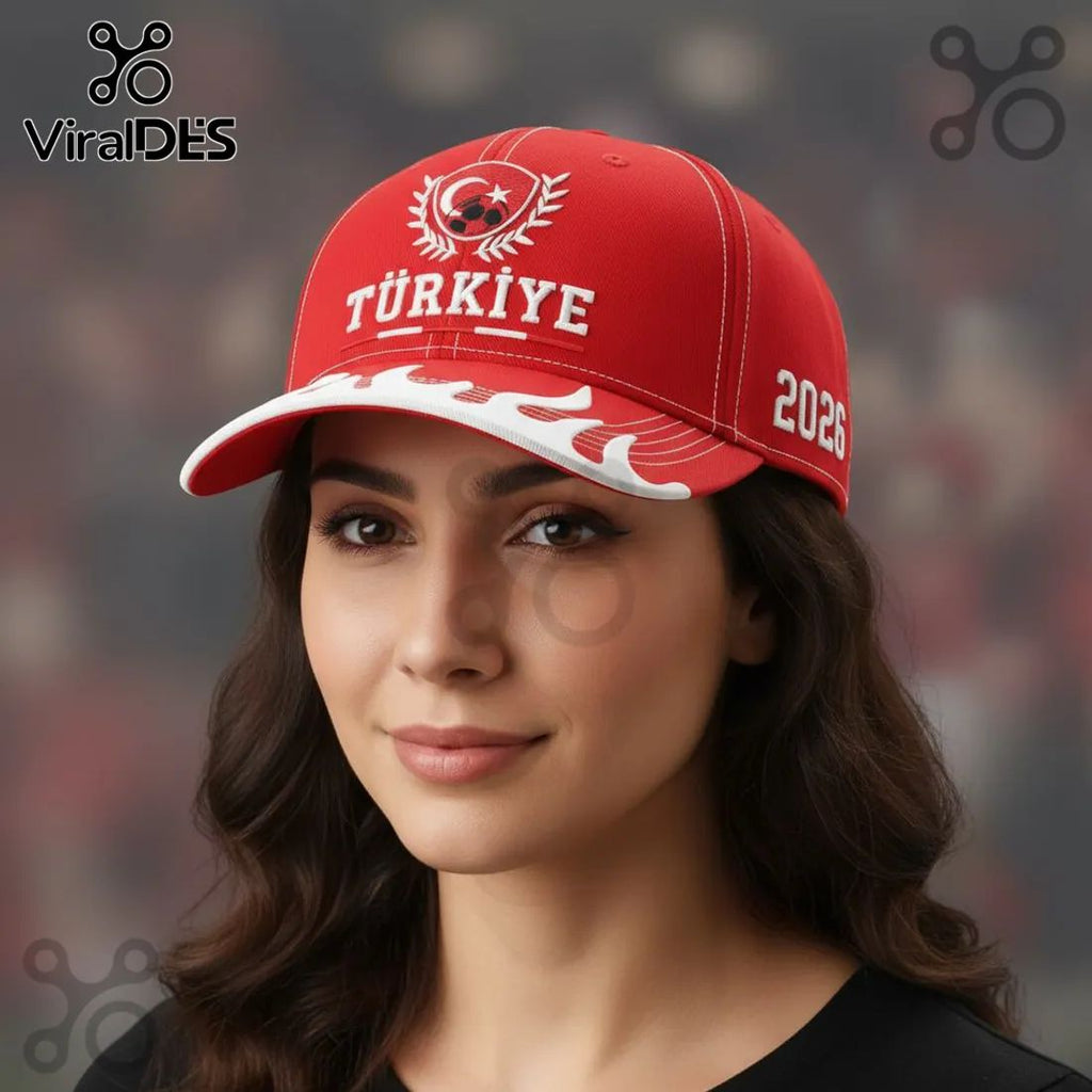 Turkey Football Fan 2026 Commemorative Embroidered Flame Design Baseball Cap
