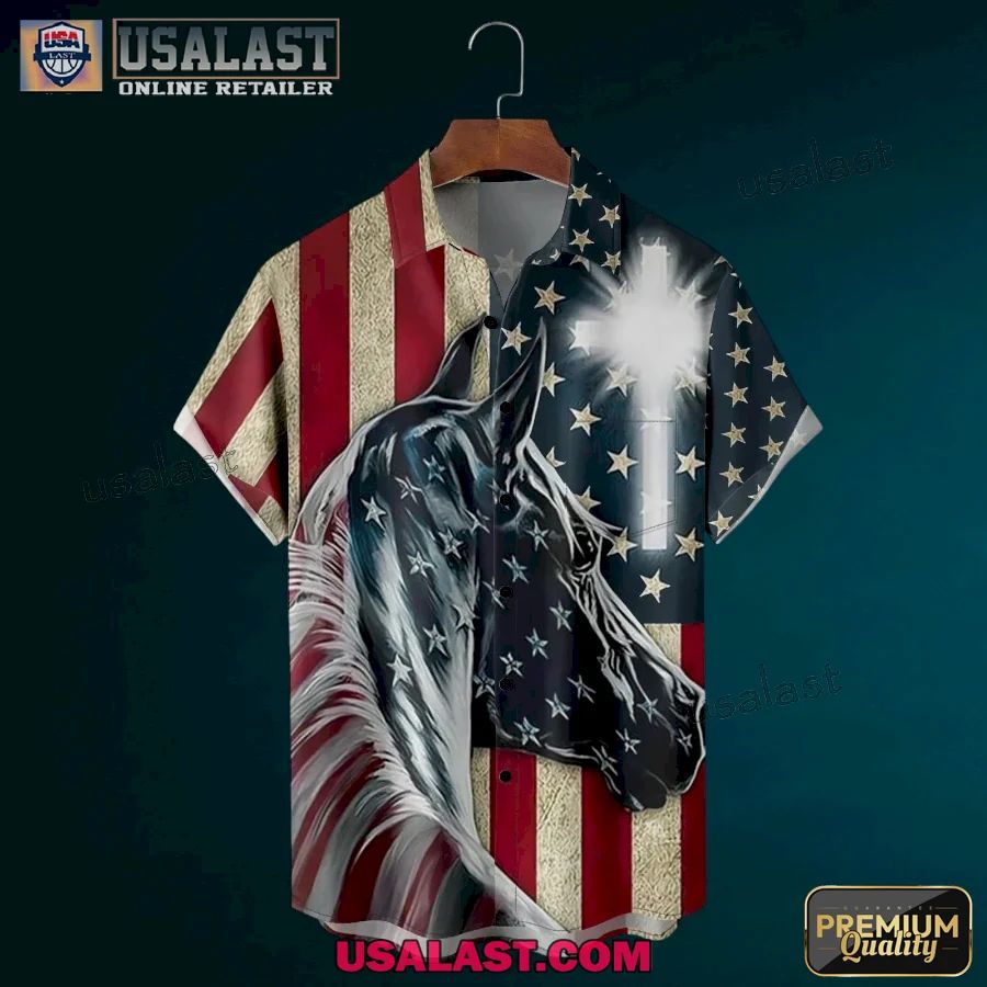 Horse American Flag Patriotic Hawaiian Shirt
