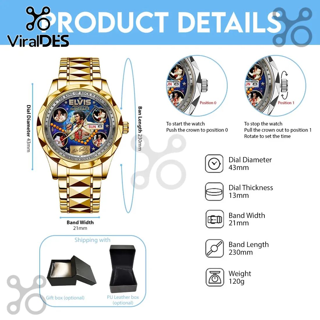 Elvis Presley Aloha From Hawaii Gold Luxury Quartz Watch