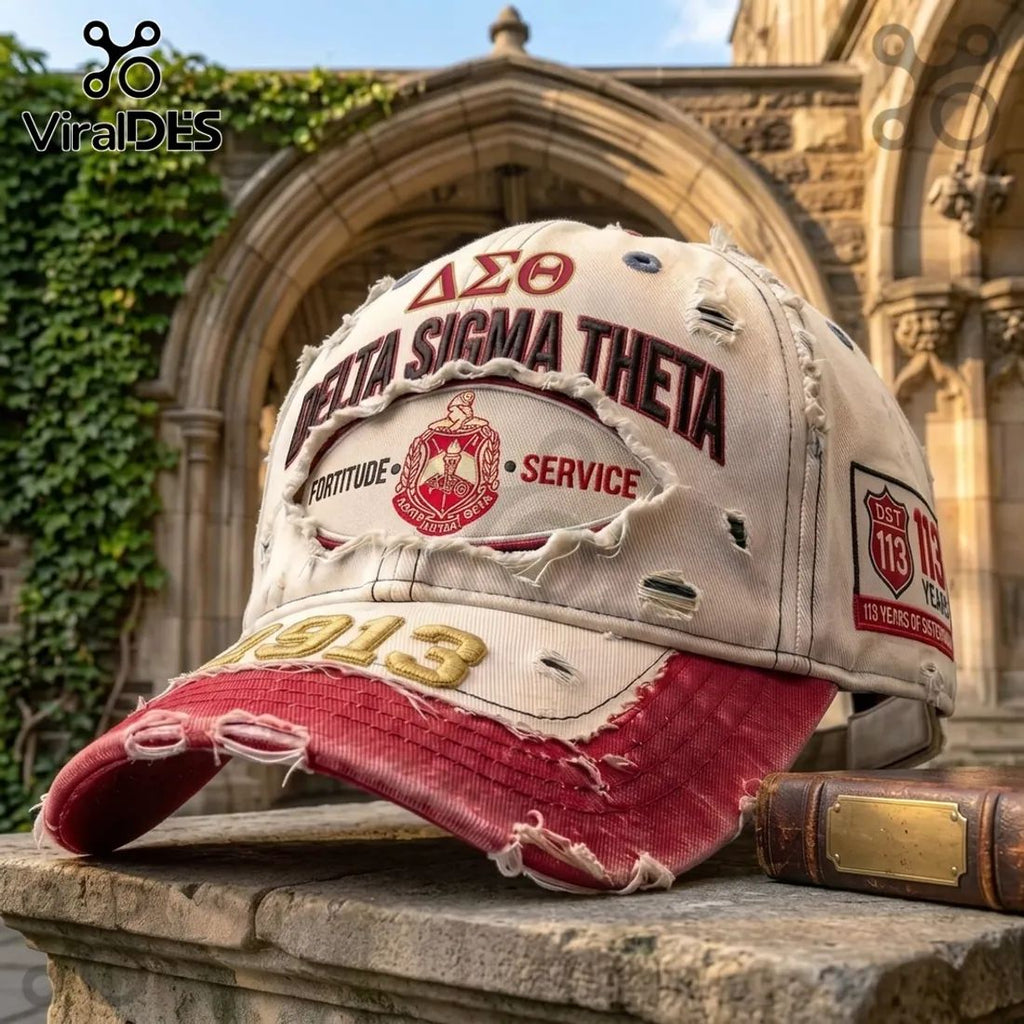 Delta Sigma Theta Sisterhood Embroidered Distressed Baseball Cap