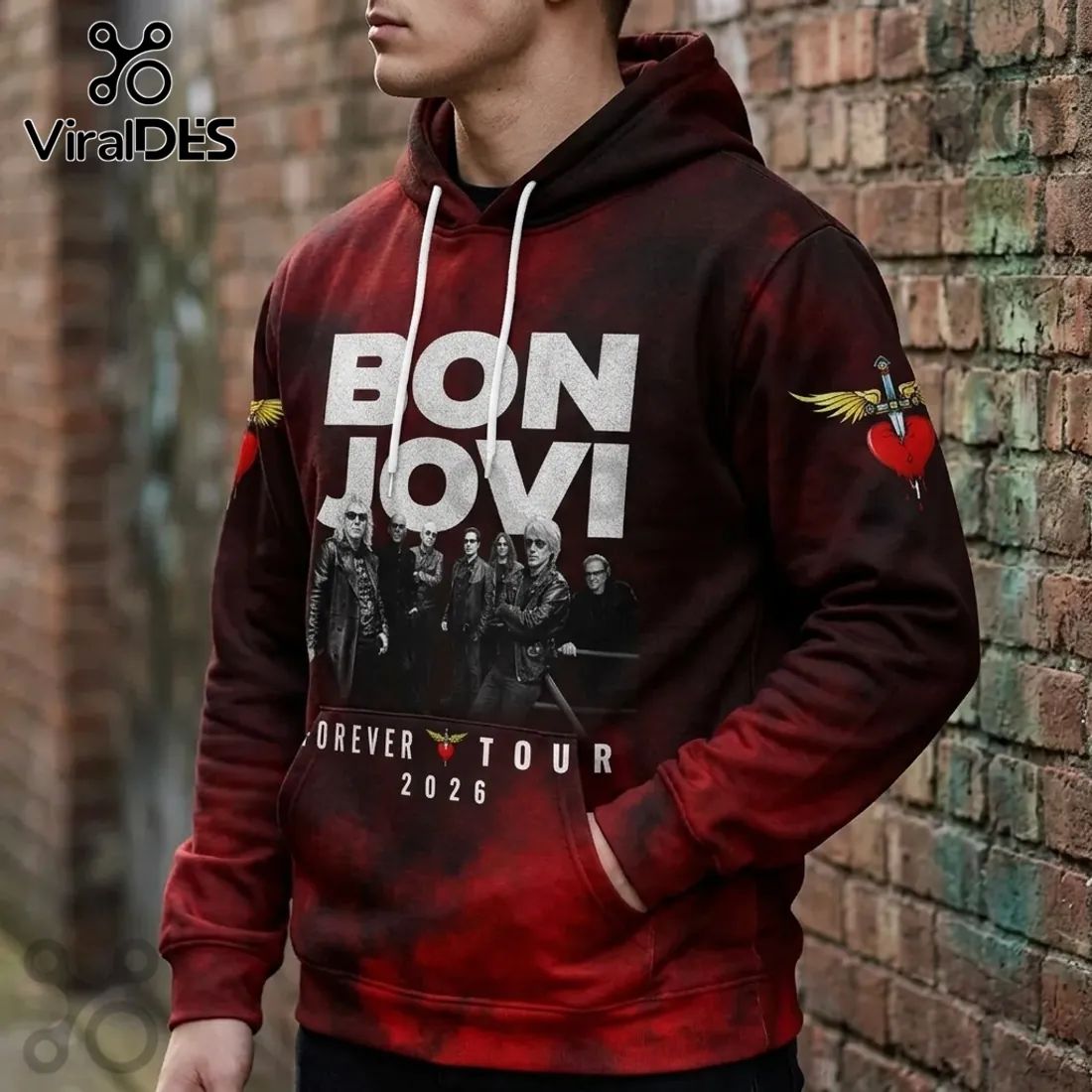 Bon Jovi Forever Tour 2026 Red Tie-Dye Hoodie