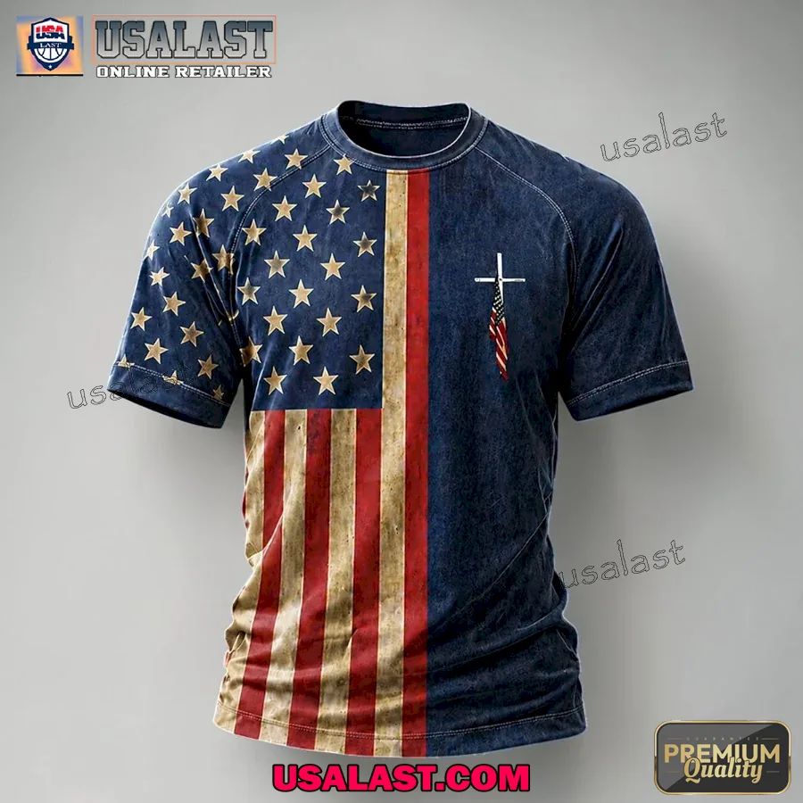 America Independence Day Cross Print Casual T-Shirt