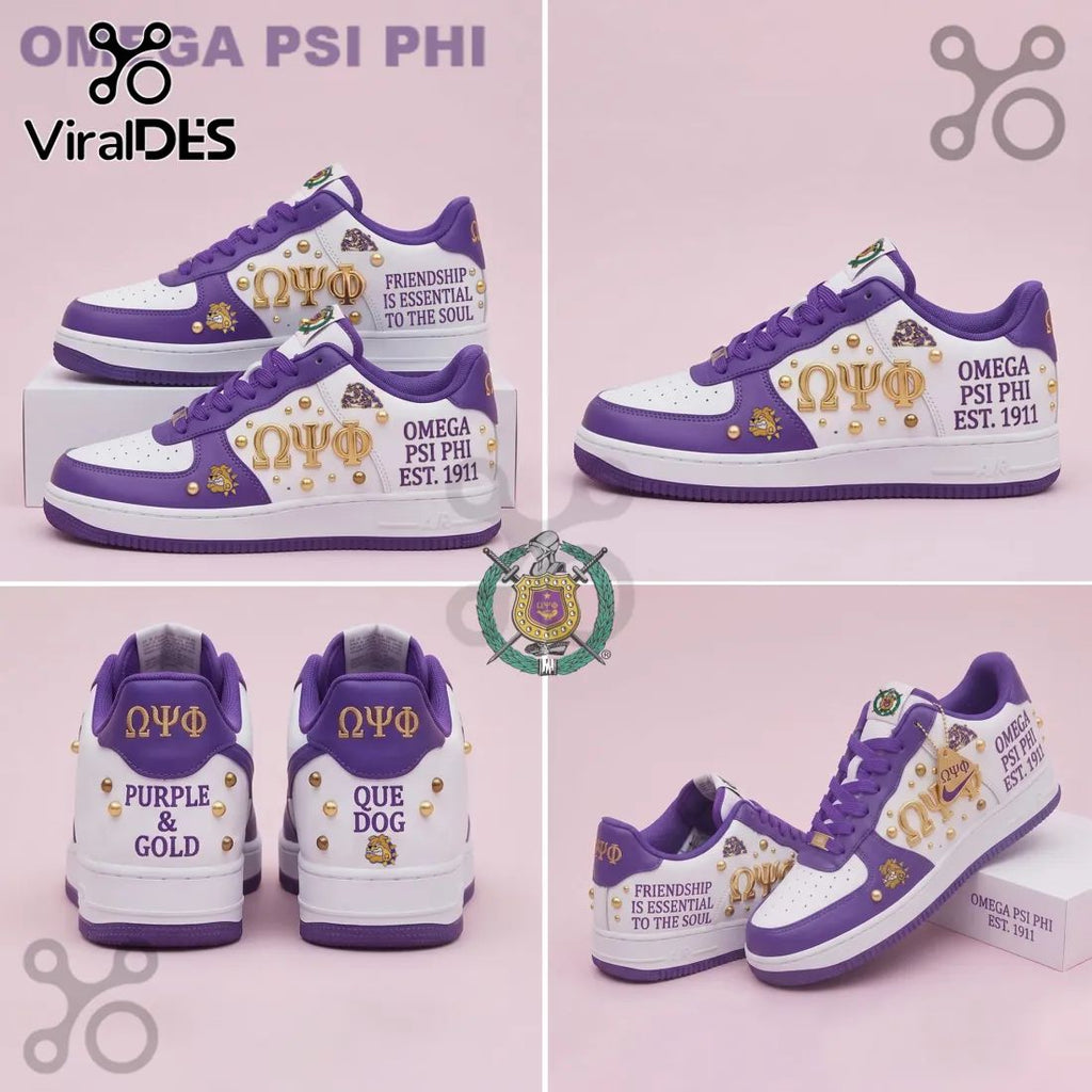 Omega Psi Phi Purple and Gold Est 1911 Custom Air Force 1 Sneakers