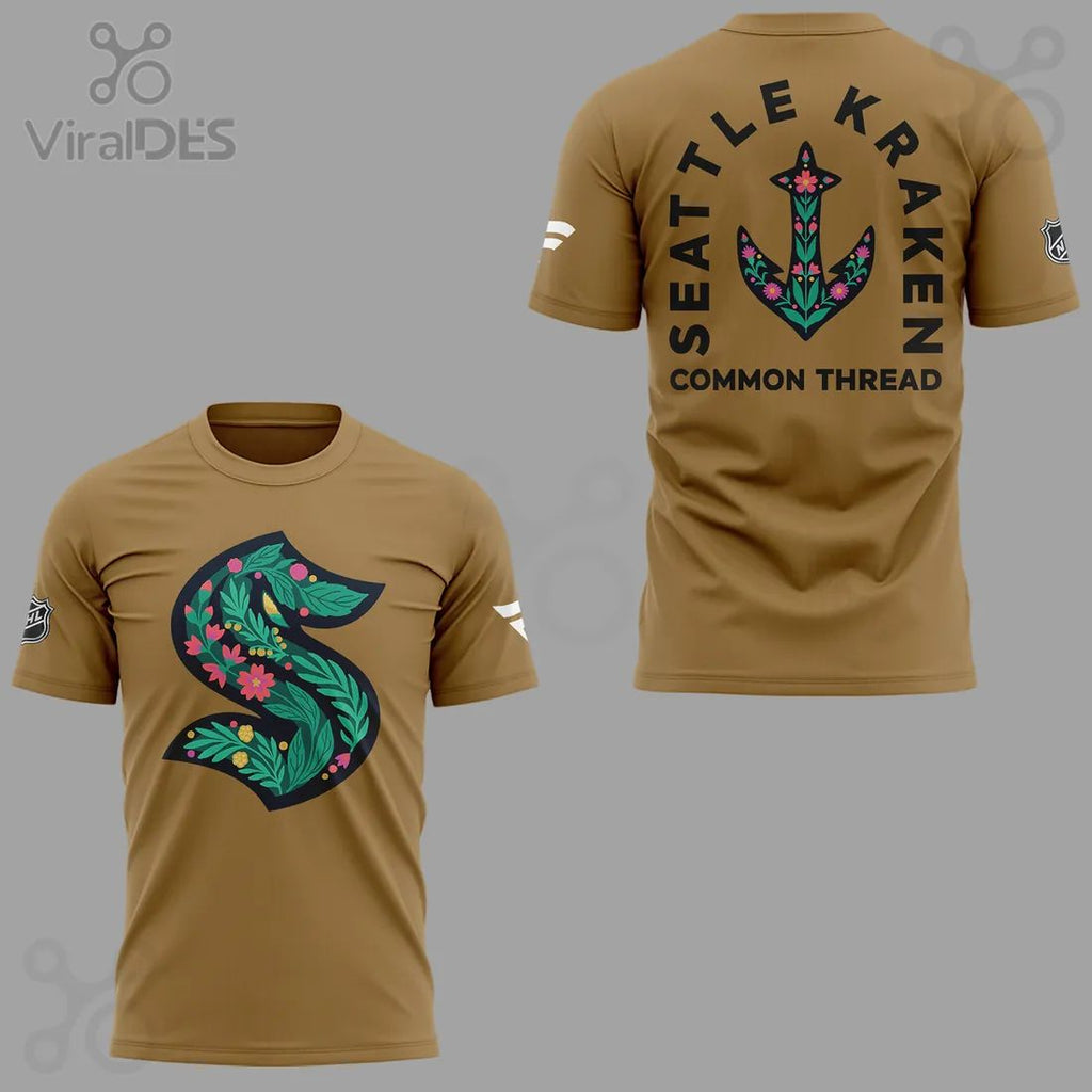Seattle Kraken Green Night Floral Common Thread T-Shirt