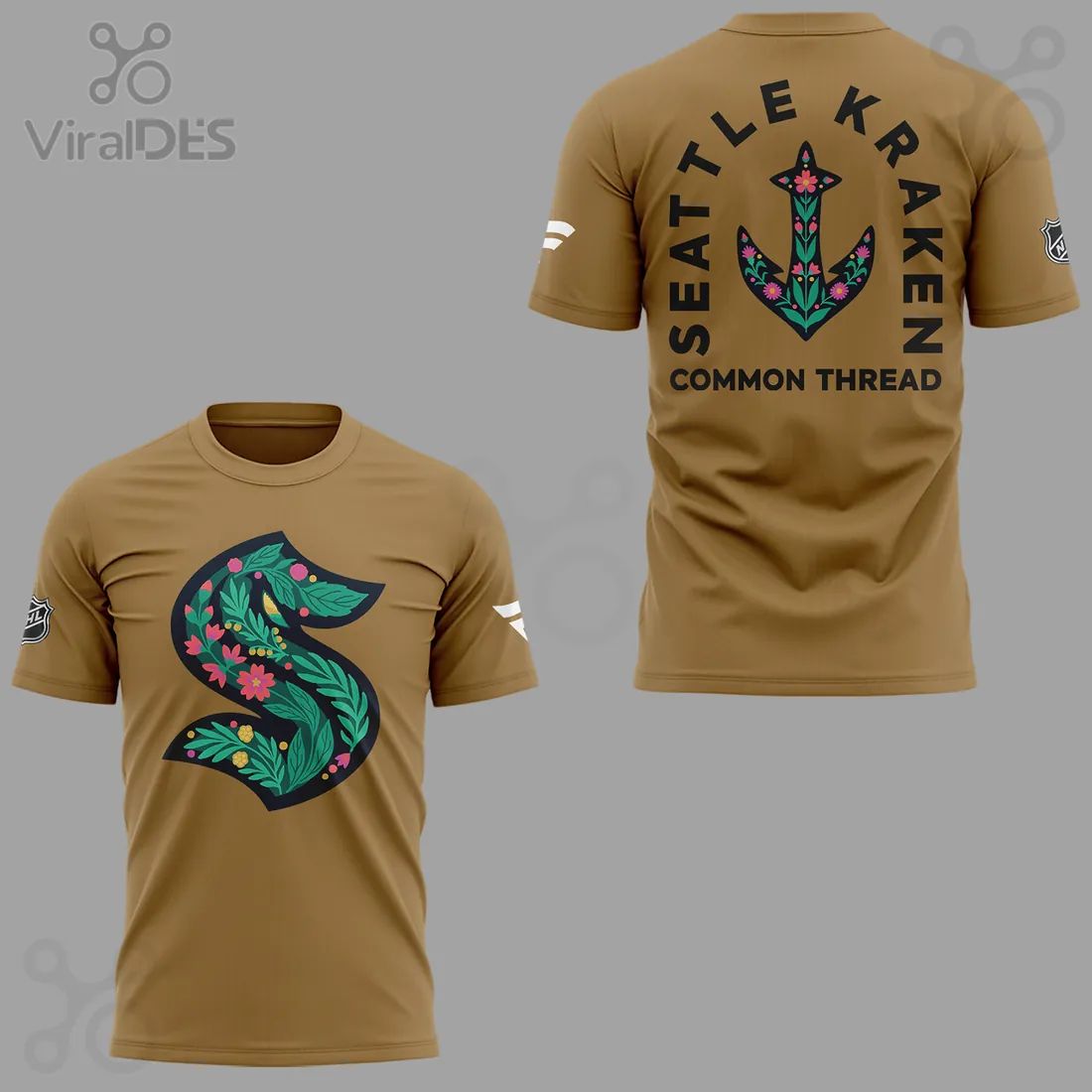 Seattle Kraken Green Night Floral Common Thread T-Shirt