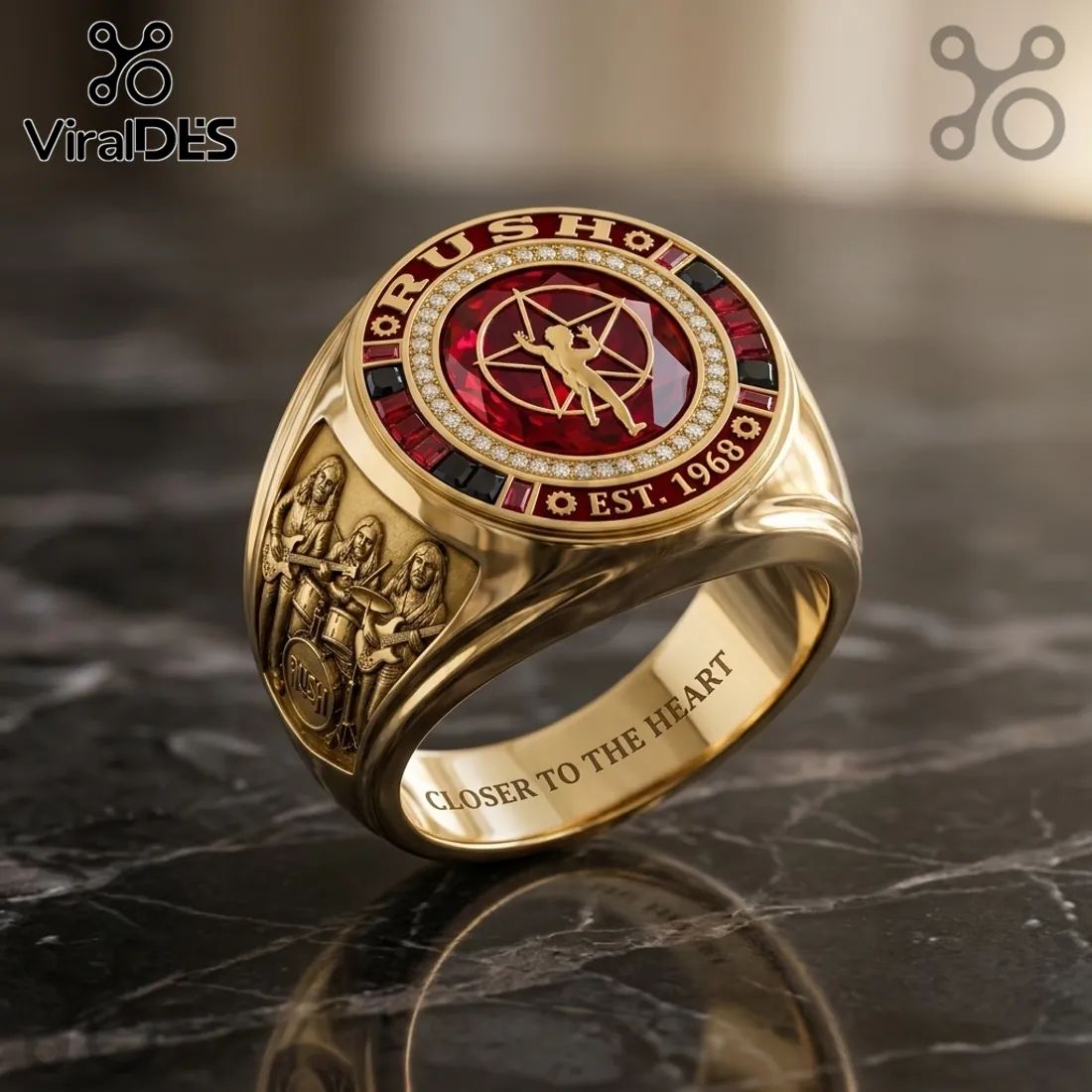 Rush Band Starman Logo Gold Plated Ring