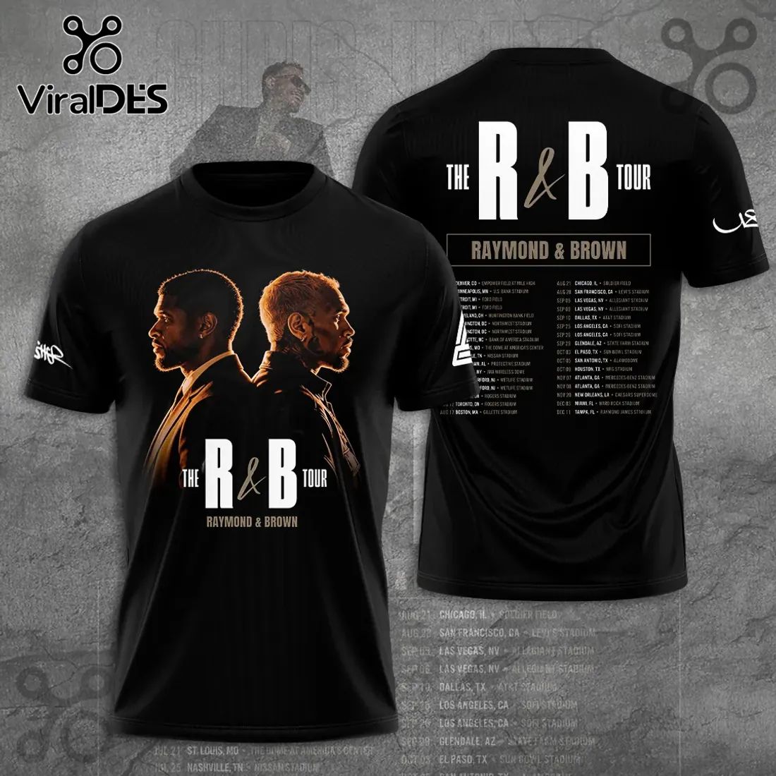 Usher Chris Brown R&B Tour 2026 Concert Merch Black Graphic T-Shirt