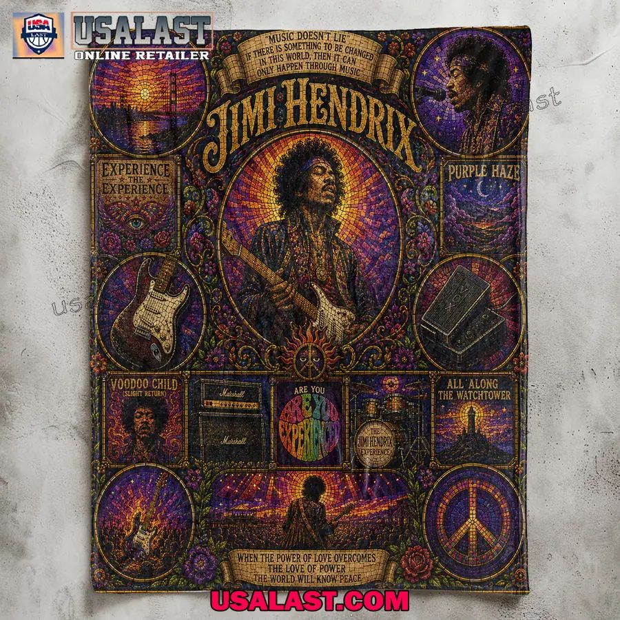 Jimi Hendrix Psychedelic Rock Stained Glass Quilt Blanket