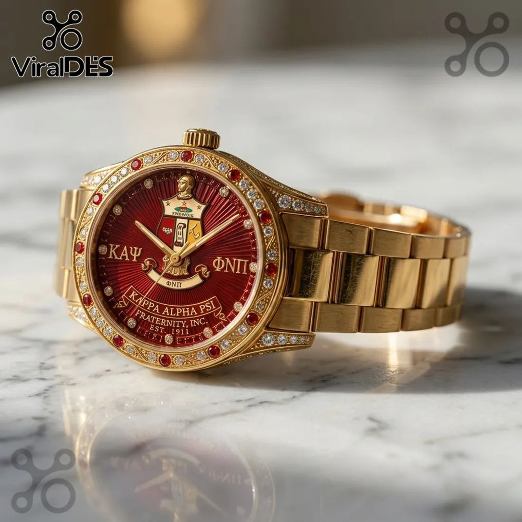 Kappa Alpha Psi Fraternity Gold Tone Crimson Dial Men Watch