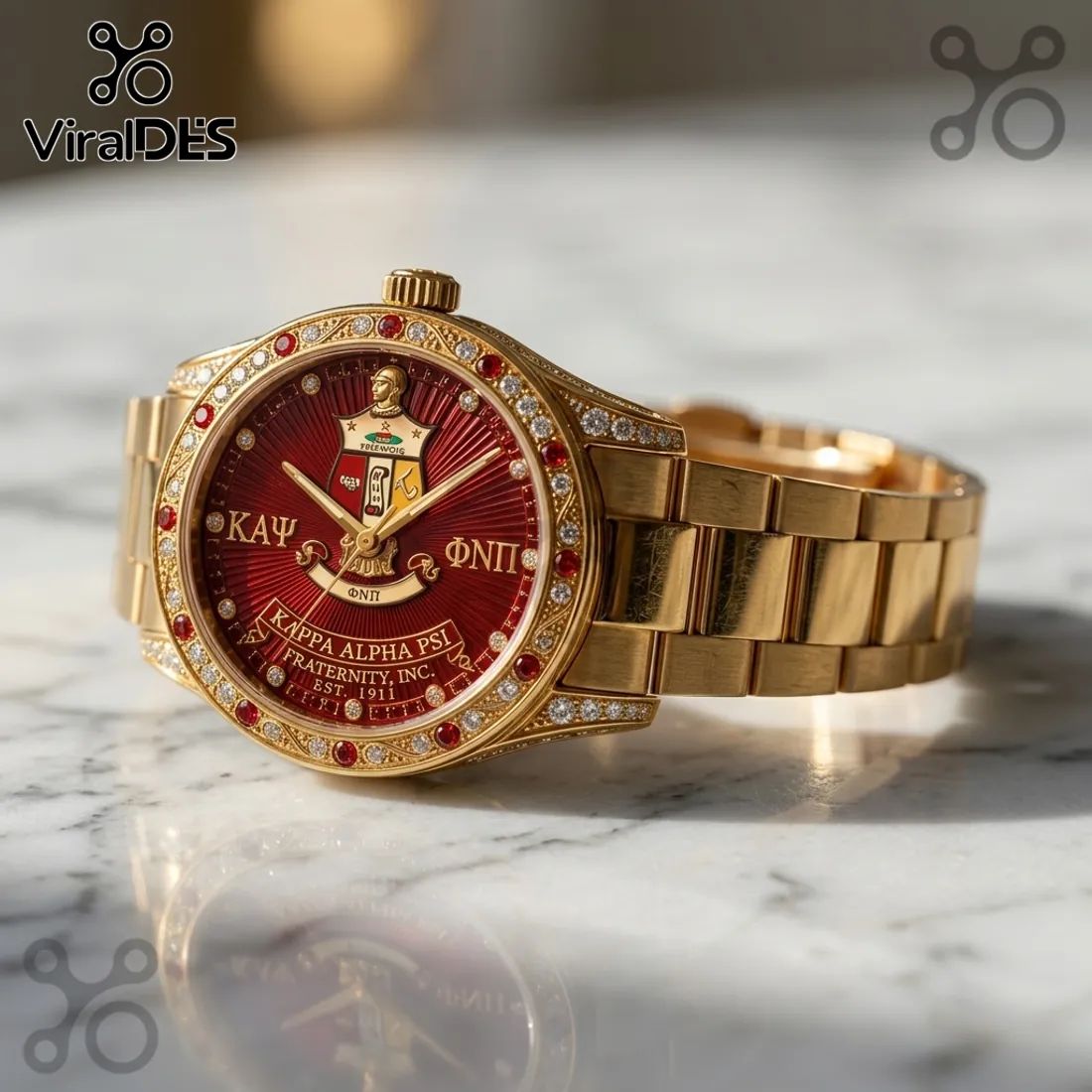 Kappa Alpha Psi Fraternity Gold Tone Crimson Dial Men Watch