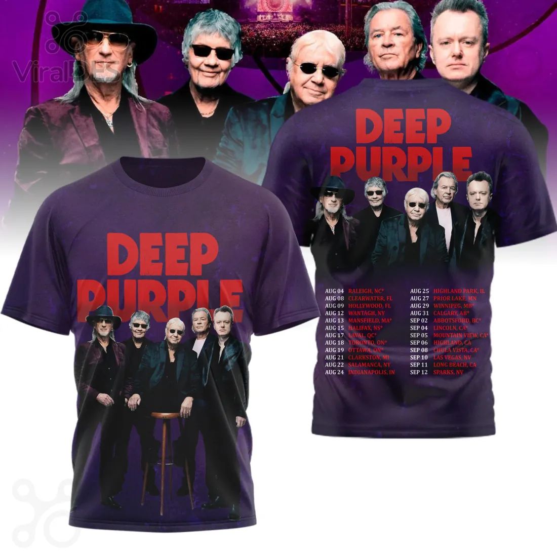 Deep Purple Official 2024 Tour Dates Graphic Print Band T-Shirt