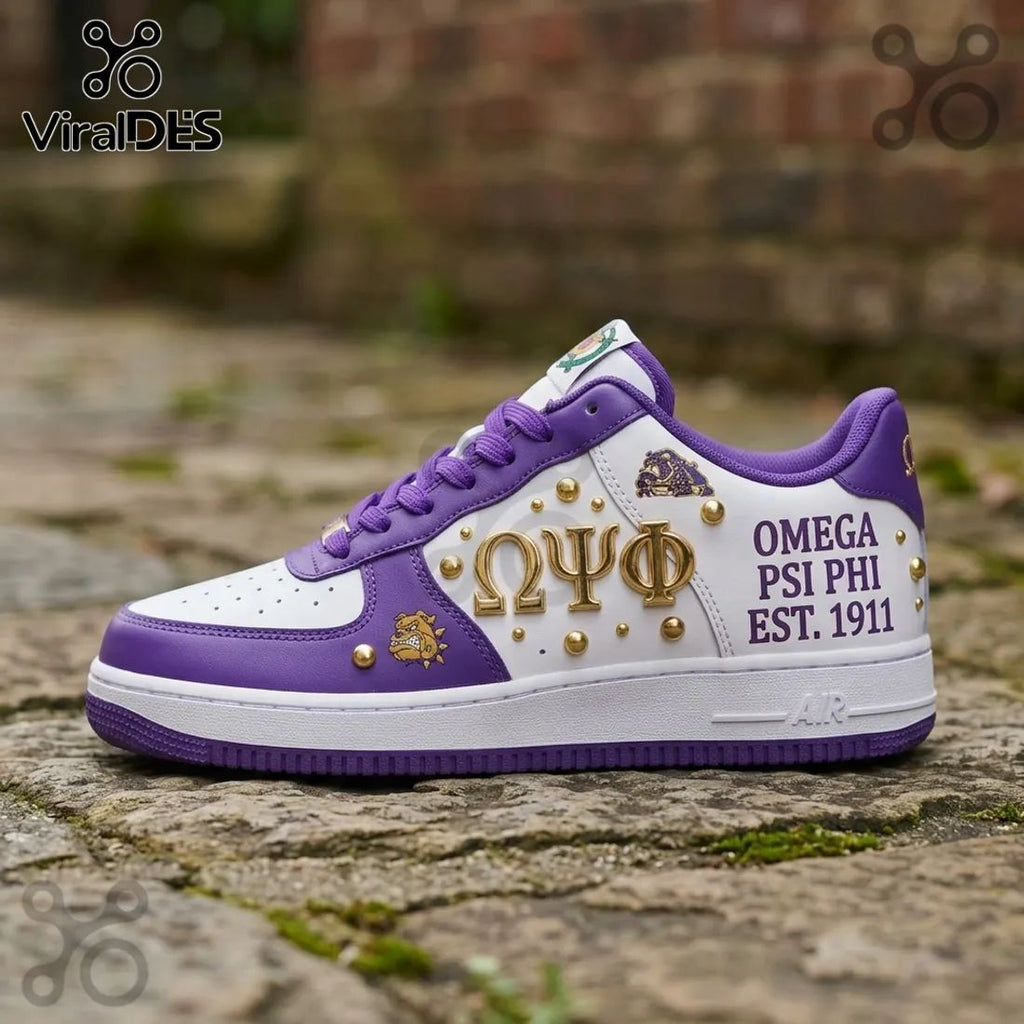Omega Psi Phi Purple and Gold Est 1911 Custom Air Force 1 Sneakers