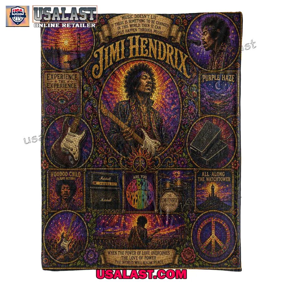 Jimi Hendrix Psychedelic Rock Stained Glass Quilt Blanket
