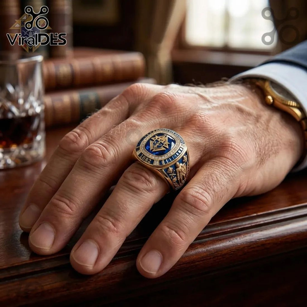 Knights of Columbus 1882 Founding Gold Blue Stone Ring