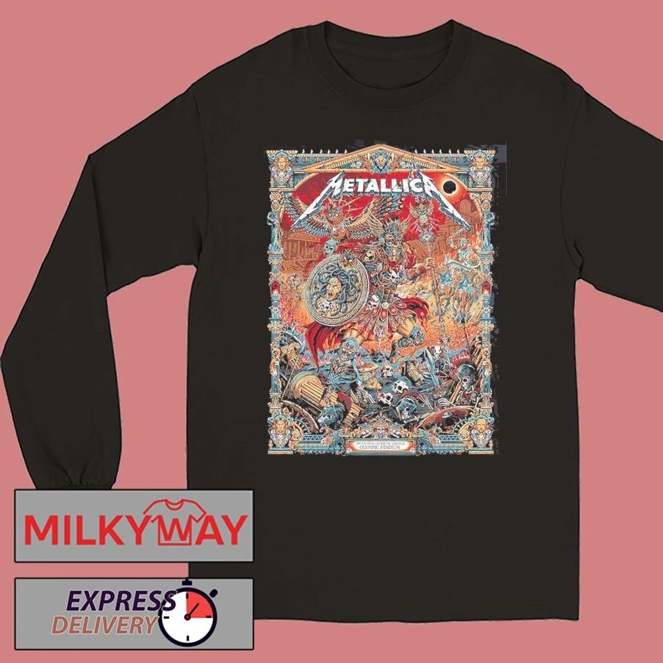 Metallica M72 Athens 2026 Pop Up Shop Poster At Greece Olympic Stadium On May 9 2026 The Warrior With Medusa Shield Art By Juan Ma Orozco T-Shirt