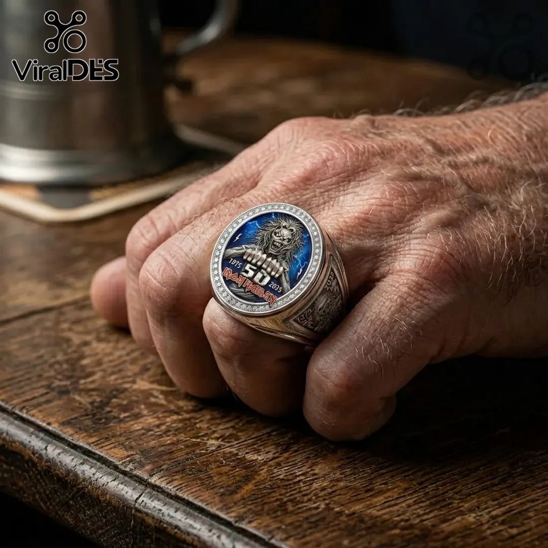 Iron Maiden 50th Anniversary Engraved Stainless Steel Ring