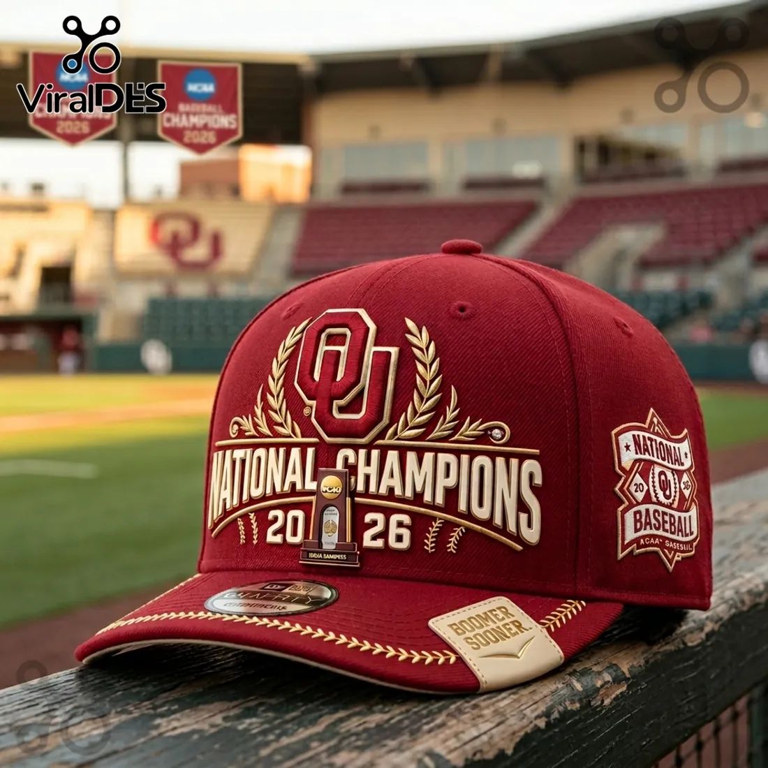 Oklahoma Sooners 2026 National Champions Red Premium Peaked Cap