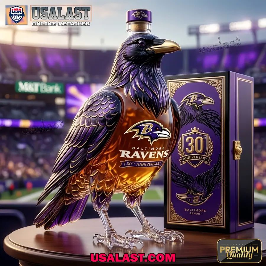 Baltimore Ravens 30th Anniversary Raven Whiskey Bottle