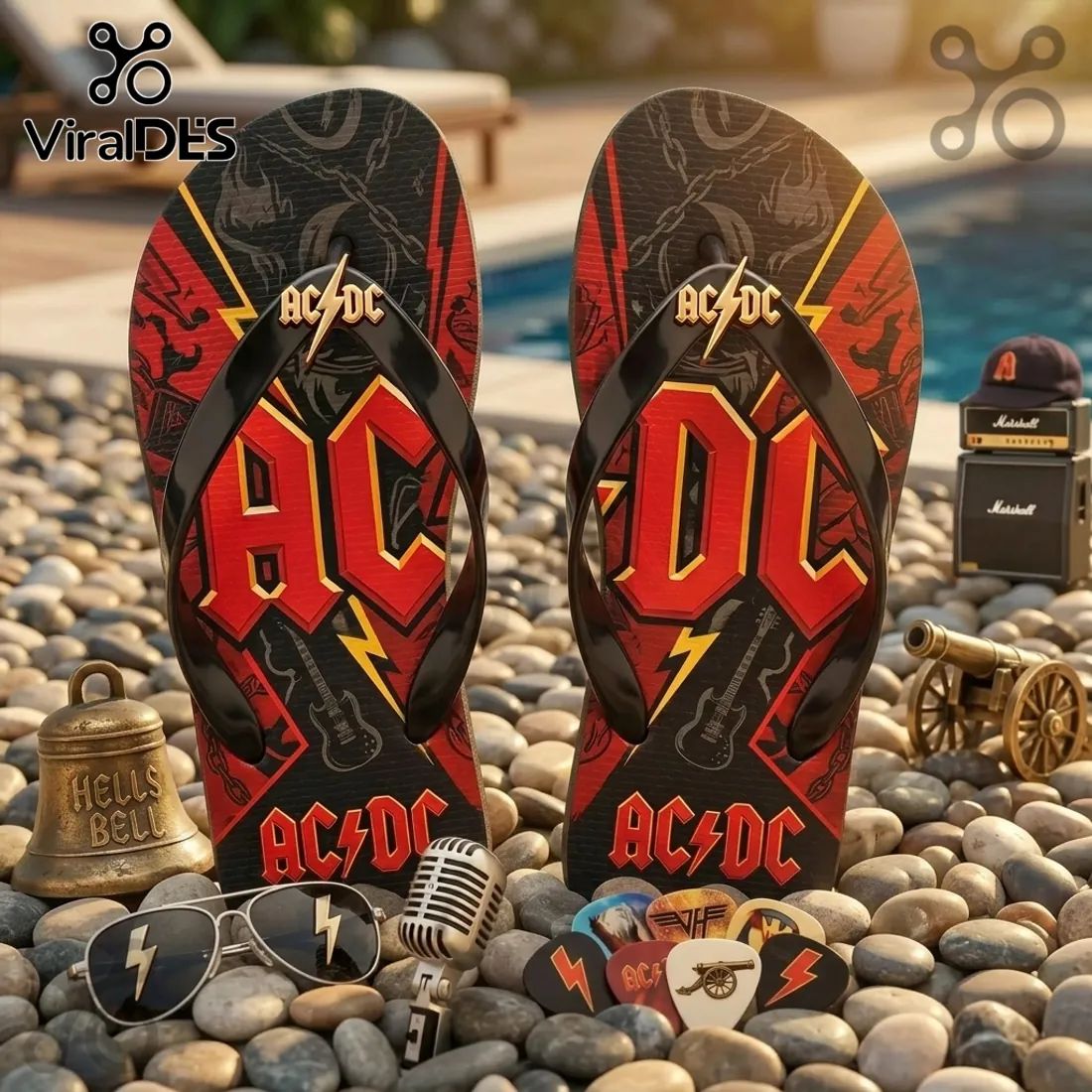 AC/DC Classic Rock Band Black & Red Lightning Summer Beach Flip-flops