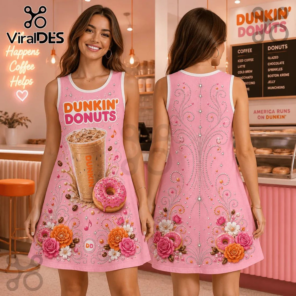 Dunkin Donuts Pink Floral Sleeveless Dress