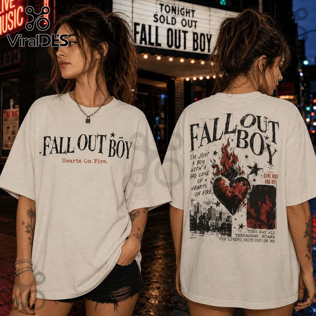 Fall Out Boy Hearts On Fire Off-White T-Shirt